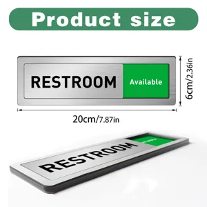 Stainless steel sliding restroom door sign with adjustable green and black available status.