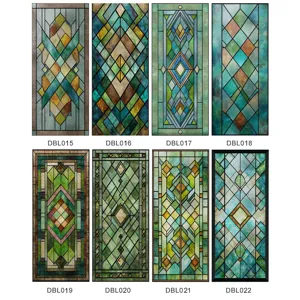 3D Painted Relief Static Window Film Decorative Glass Sticker European Geometric Stained Glass Privacy Film Home
