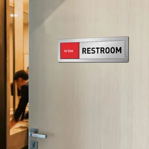 Stainless steel sliding door sign, restroom occupied indicator, office room status sign plate.