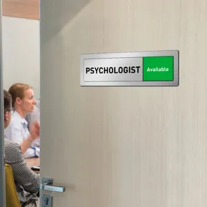 Sliding door sign for professional office psychologist room with green available indicator