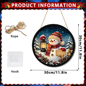 Christmas lighted snowman hanging sign with rope and hook 30cm festive home wall decor