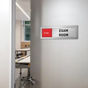 Sliding door sign exam room in use indicator metal brushed office room office plaque detail