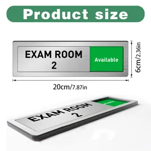 Sliding office room status sign detail view showing 20x6cm dimensions and clear lettering.