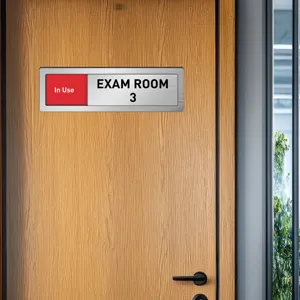 Sliding door sign exam room status indicator metal office room occupied sign plate.