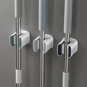 Stanzfreier Wand-Mopphalter Besenclip Badezimmer starker Organizer fuer Haushalt Reinigungsgeraete.