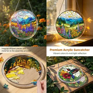 Acrylic Suncatcher Window Hanging Stained Glass Style Puzzle Pendant Floral Hummingbird Home Decor Gift