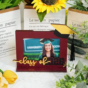 Cornice portafoto di laurea 2026 in legno decorazione da tavolo con nappa supporto