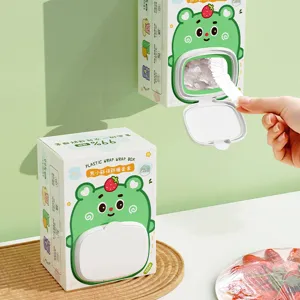 Portable Plastic Food Wrap Dispenser Cartoon Bear Wall Mounted Cling Film Cutter Box And Elastic Food Cover