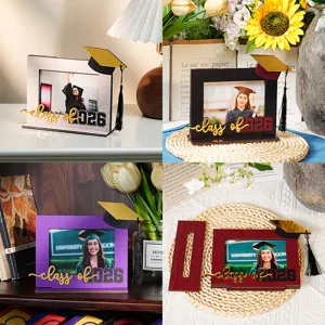 2026 Graduation Season Wooden Photo Frame Desktop Ornament Acrylic Tassel Picture Stand Home Decor Gift