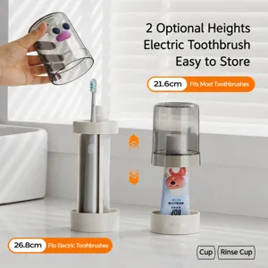 Multifunctional toothbrush holder set with inverted cups for bathroom home storage organization.