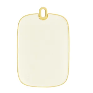 Household plastic cutting board with hanging hole and yellow border for kitchen vegetable use