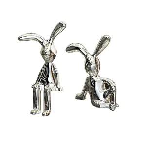 Moderne silber galvanisierte langohrige Hasen Figuren Set, schicke Wohnzimmer Deko.
