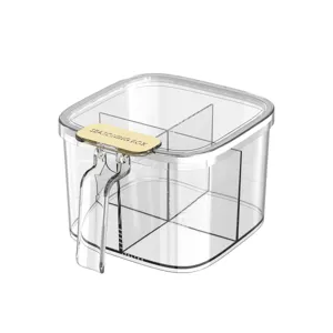 Transparente Gewürzbox mit 4 Fächern und Griff, praktischer Gewürzbehälter für die Küche.