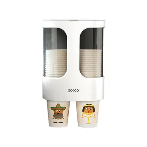 Dispenser per Bicchieri di Carta Monouso a Parete Doppio Tubo Portabicchieri in Plastica Antipolvere per la Cucina di Casa