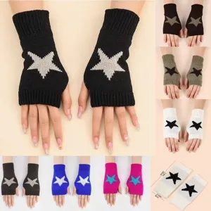 Star Pattern Jacquard Knitted Fingerless Gloves Autumn Winter Warm Arm Warmer Sleeves For Women Men Streetwear Accessories