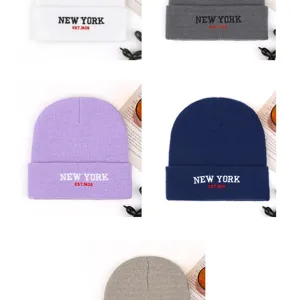 Gorro de punto unisex de otoño e invierno con diseño de letras bordadas para uso diario