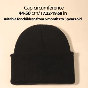 Bonnet en tricot noir pour enfants, vue détaillée, chapeau chaud d'hiver 44-50cm.