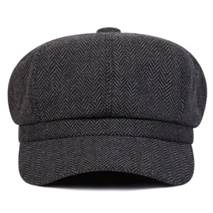 Classico berretto newsboy grigio a spina di pesce per uomo e donna, cappello vintage autunno.