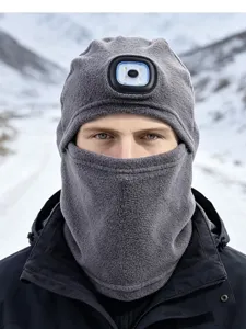 LED fleece balaclava winter cycling mask windproof warm outdoor skiing sports headlamp cap