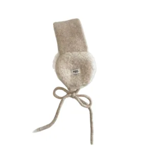 Kinderen winter pluche warme oorwarmers gebreid zacht beige met bandjes nieuw