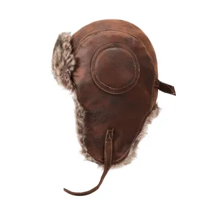 Winter warme Kunstleder Bombermuetze, winddichte Fliegermuetze mit Ohrenklappen fuer Damen.