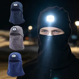LED Balaclava Winter Cycling Hat Windproof Warm Fleece Face Mask with Built-in Headlight