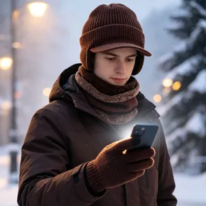 Σετ σκούφος κασκόλ χειμώνα με προστατευτικά αυτιών θερμική επένδυση φλις ζεστό