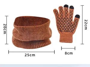 Bufanda de punto marrón y guantes táctiles set, calentador de cuello acanalado de invierno.