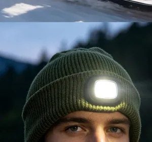 LED verlichte gebreide muts voor buiten nachtvissen, kamperen en warme winterkleding.