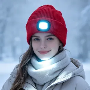 LED muts winter warme gebreide muts met oplaadbare hoofdlamp voor buitenactiviteiten vissen sport