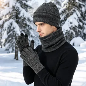 Hiver Chaud Bonnet Écharpe Et Gants Ensemble De Trois Pièces Épaissi Temps Froid Extérieur Thermique Ensemble Pour Unisexe