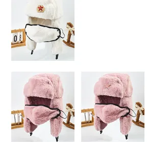 Morbido cappello in pelliccia con maschera facciale e stella sovietica, caldo copricapo d'inverno.