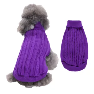 Pull-over pour chien en tricot torsadé violet pour l'hiver, vêtement chaud pour animaux.
