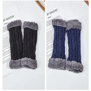 Winter warme gestrickte Armstulpen flauschiger Plüschbesatz Zopfmuster Pulswärmer für Damen.