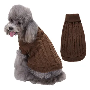 Pull-over pour chien marron en maille torsadée, vêtement d'hiver chaud pour animaux.