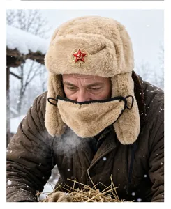 Cappello invernale Ushanka caldo cappello da cacciatore in pelliccia con stella rossa e maschera