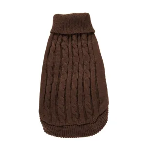 Pull pour chien en tricot torsadé marron col roulé vêtement hiver animal détail