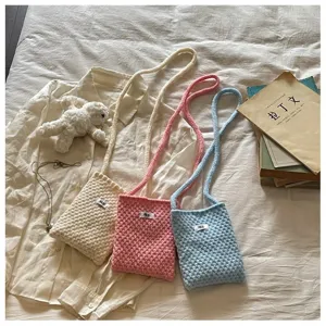Joli sac bandouliere tricote couleur bonbon mini sac epaule telephone pour femmes