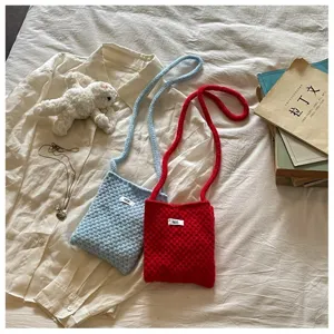 Sac bandoulière en tricot mini sac à main mignon pour femmes style étudiant couleur bonbon