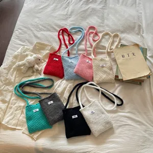 Sac Bandoulière Tricoté Décontracté Sac pour Téléphone Couleur Bonbon Mignon Mini Sac à Épaule Sac à Main en Tricot Portefeuille Étudiant