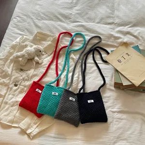 Sac bandoulière en tricot couleur bonbon mini pochette téléphone sac étudiant