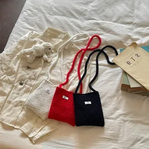 Sac bandoulière en tricot petit sac téléphone portable couleur bonbon décontracté sac