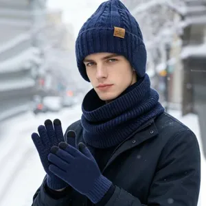 Conjunto de gorro bufanda y guantes de invierno para hombre grueso y cálido