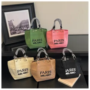 Borsa a mano in maglia alla moda elegante borsa a secchiello con manico a quadri stampato