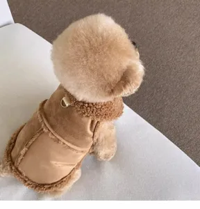 Warm pet vest for small dogs and cats winter fleece lined dog clothes with leash ring
