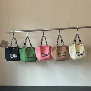 Borsa a mano lavorata a maglia casual con stampa PARIS MILANO, vari colori disponibili.