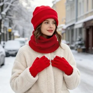 Ensemble bonnet en tricot rouge cache-cou gants tactiles vêtements d'hiver chauds