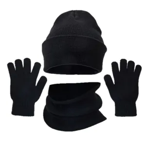 Ensemble bonnet écharpe et gants d hiver pour homme bonnet noir chaud et confortable.