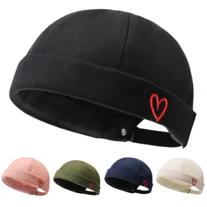 Berretto Docker in Cotone Retro Unisex Cappello Miki con Ricamo a Cuore Regolabile Tinta Unita