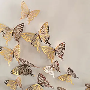 3D metalen holle vlinder muurstickers goud en zilver decoratie voor woonkamer thuis